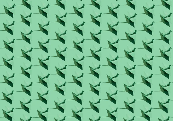 Minimal Monochromatic Pattern Concept Green Origami Cranes Festive Aesthetic Visualization — Stock Photo, Image