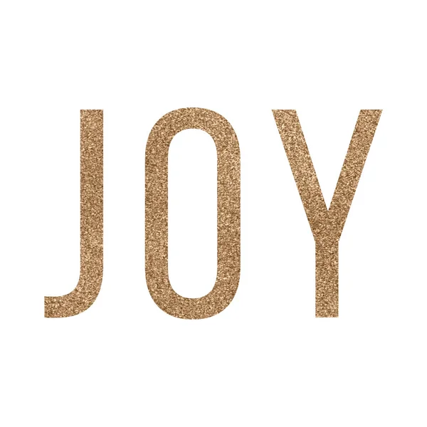 Bronze gold glitter illustration, the word Joy. Holiday glowing textured element isolated on white background. — Stock Photo, Image
