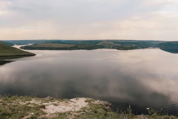 Ландшафт Бакотської Затоки Річці Дністер Україна Береги Великої Річки Спокійний — стокове фото