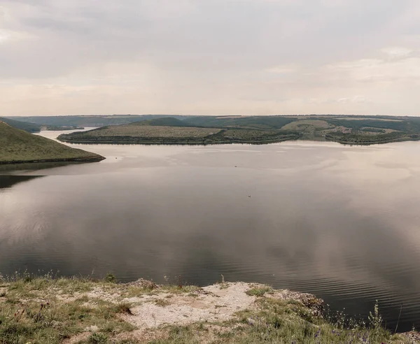 Ландшафт Бакотської Затоки Річці Дністер Україна Береги Великої Річки Спокійний — стокове фото