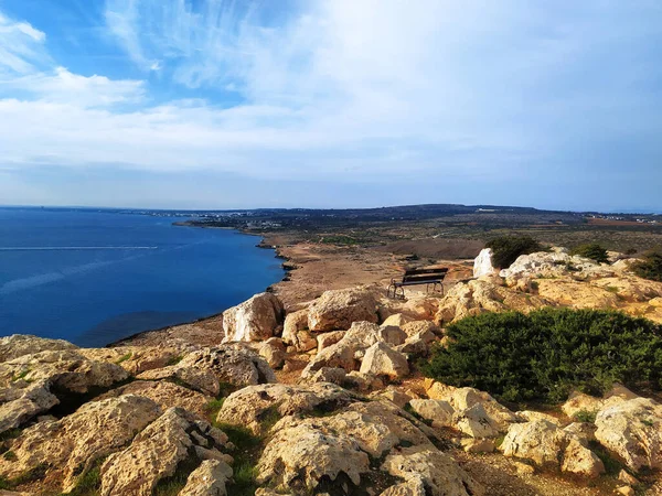 Cape Greco View Point Ayia Napa Bench Cliff High Sea — 图库照片