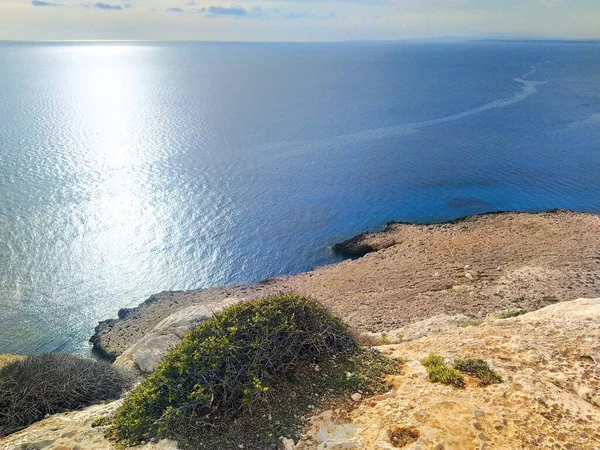 Summer Sunny Marine Landscape Beautiful Sea View High Cliffs Cyprus — 图库照片