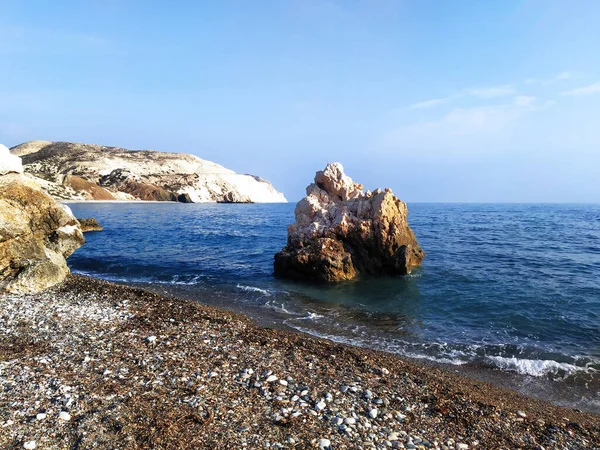 Sea View Petra Tou Romiou Aphrodites Beach Tourist Travel Destination — Zdjęcie stockowe