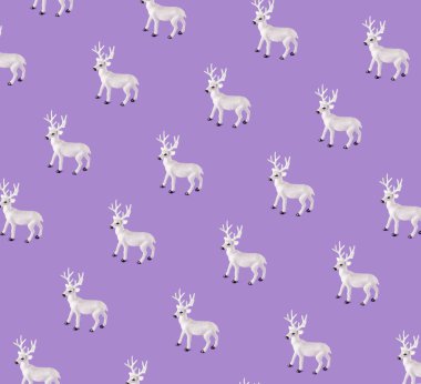 Mor arka planda ren geyiği olan renkli bir Yeni Yıl deseni. Yaratıcı Noel kavramı.