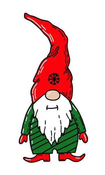 Ręcznie rysowane Boże Narodzenie gnome w czerwonym kapturze — Wektor stockowy