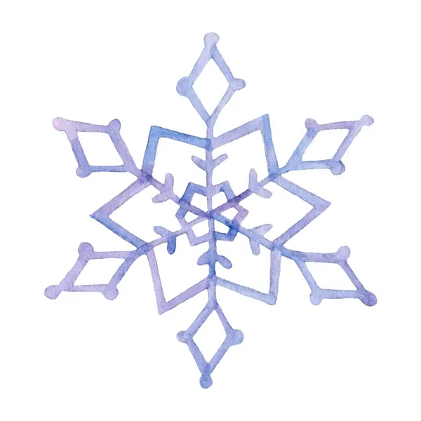 Ręcznie rysowane Akwarela jasnoniebieska Śnieżynka — Zdjęcie stockowe