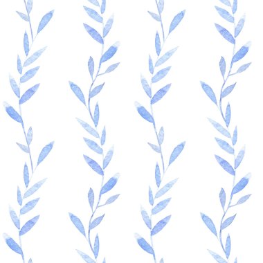 Mavi bitkilerle suluboya deseni