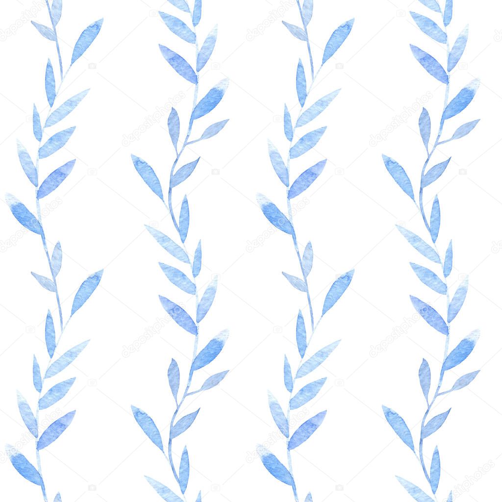 Watercolor pattern with blue plants