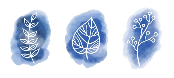 Zestaw Abstrakcyjnych Roślin Wektorowych Akwarelowym Niebieskim Pstryknięciem Ręcznie Rysowana Ilustracja — Wektor stockowy