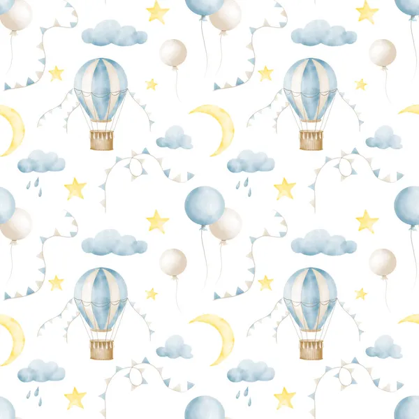 Aquarelle Baby Seamless Pattern Avec Des Ballons Air Bleu Des — Photo