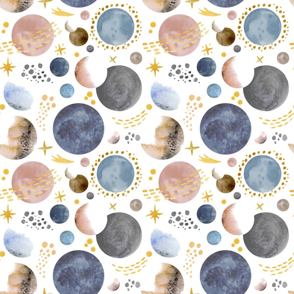 Patrón Sin Costura Acuarela Con Planetas Cometas Estrellas Ilustración Del — Foto de Stock