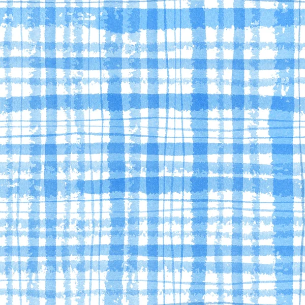 Seamless Watercolor Checkered Pattern Hand Painted Blue Plaid Background Textile — Stock Photo, Image