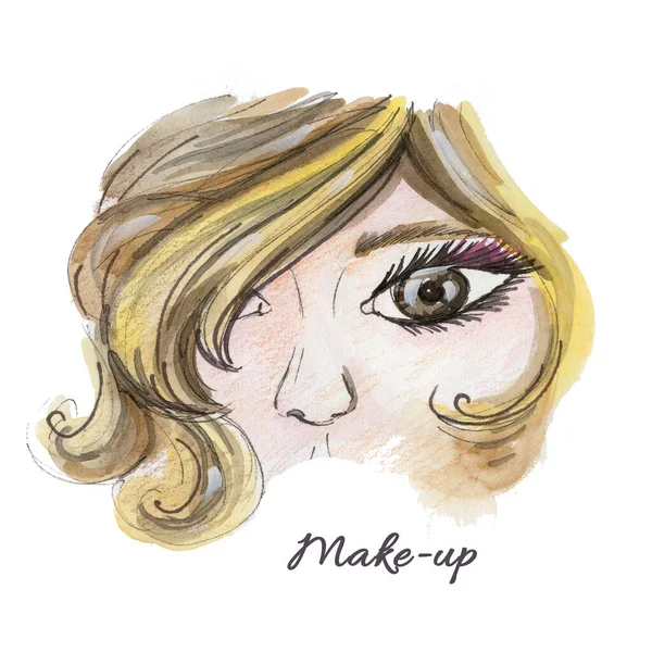 Vacker abstrakt kvinna ansikte. Akvarell mode illustration — Stockfoto