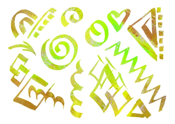 Aquarela Conjunto de elementos geométricos de design para molduras no estilo de arte de linha em um fundo branco. Cores marrom e verde — Fotografia de Stock