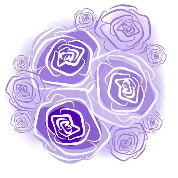 Квітковий елемент у стилі лінійного мистецтва на білому тлі. Бузковий, фіолетовий і фіолетовий бутон троянд у букеті — стокове фото