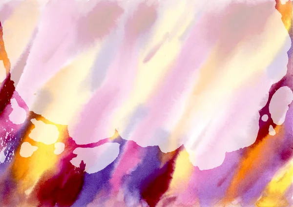 Tinta aquarela abstrata multicolorida Fundo. Laranja, rosa, violeta e roxo Spots e salpicos Blobs textura. Fundo de aquarela de ponto de vista para embalagem e web — Fotografia de Stock
