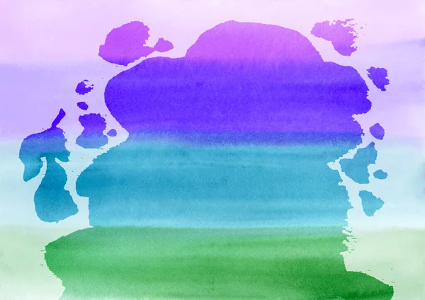 水彩画的抽象背景.绿色、蓝绿色、蓝色、紫色和紫色的水平线点缀纹理.包装及网页用水彩彩虹背景图 — 图库照片