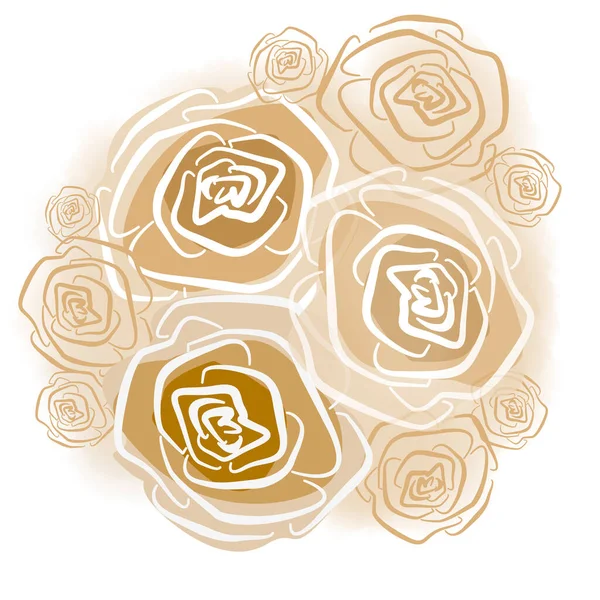 白色背景的线条艺术风格中的花卉元素。花束中的米黄色和棕色玫瑰芽 — 图库照片