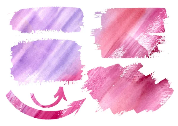 Illustrazione disegno a mano libera Freccia ad acquerello. Set frecce rosa, rosse, viola acquerello, cornice, elemento. Infografica, Catalogo, sfondo. — Foto Stock