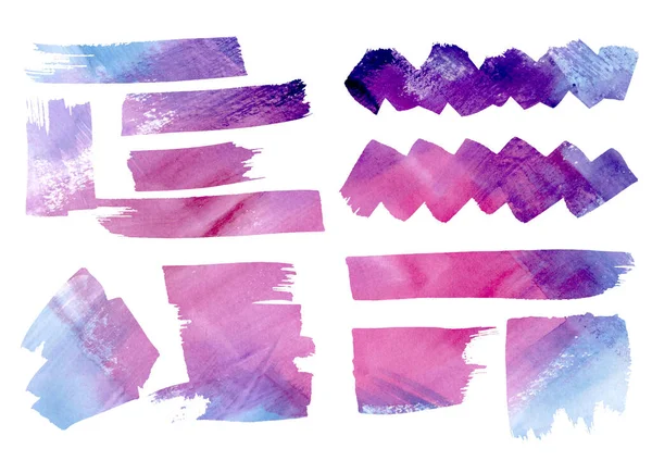 Desenho à mão livre artístico aquarela conjunto vermelho e azul, roxo e manchas violeta e respingo. Moldura aquarela elementos abstratos sobre fundo branco. Infográfico, mangá e catálogo — Fotografia de Stock