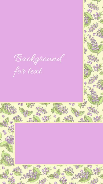 Vertical Template Background for Holidays on floral yellow seamless pattern. Square and rectangular pink Backgrounds for text. Felt pen purple flower with green leaf elements in the style of doodle — Stock Photo, Image