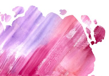 Soyut çok renkli suluboya gökkuşağı dairesi lekeleri beyaz arkaplanda. Bahar ve yaz renkleri. El çizimi kırmızı ve pembe, menekşe ve mor lekeler. Kağıtta lekeli Splash