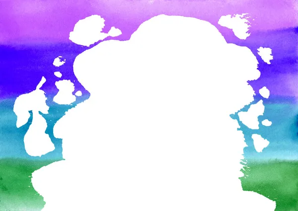 Abstrato grandes manchas brancas em aquarela multicolor linhas horizontais arco-íris fundo texturizado. Cores de primavera e verão. Mão desenhado azul, verde e turquesa, violeta e roxo Fundo. Mottled — Fotografia de Stock