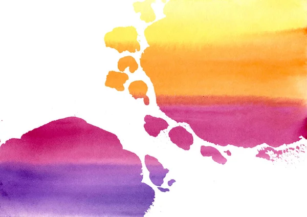 Abstrato multicolor Watercolor círculo arco-íris dois grandes Blots no fundo branco. Mão desenhada amarelo, vermelho e laranja, violeta e roxo Blobs. Splash no papel — Fotografia de Stock