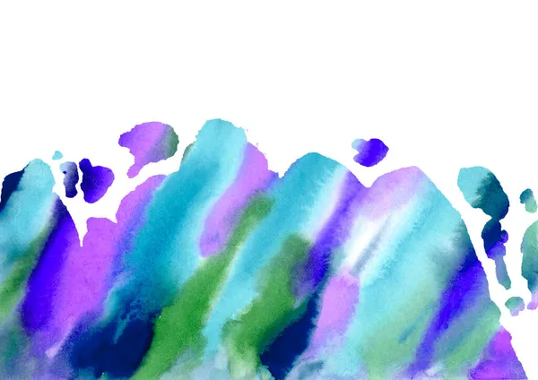 Abstrato Aquarela multicolor Blots sobre fundo branco. Cores de primavera e verão. Mão desenhada azul, verde e turquesa, violeta e roxo Blobs. Mottled Splash no papel — Fotografia de Stock