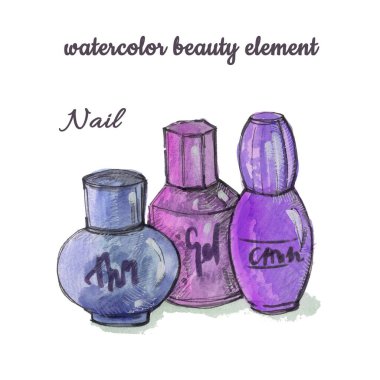 Beyaz arka planda suluboya manikür jöle şişesi