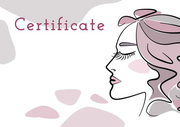 Digital multicolor make-up certificate with beautiful line art female face profile for an educational institution