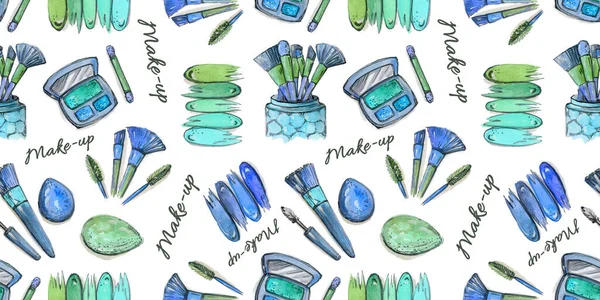 Aquarell Nahtlose digitale Papiertextilverpackung. mehrfarbige Aquarelle türkis, grün und blau abstrakte Makeup-Elemente auf weißem Hintergrund — Stockfoto