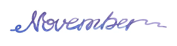 Aquarela contínua uma linha azul e desenho violeta de um mês de novembro em bacground branco — Fotografia de Stock