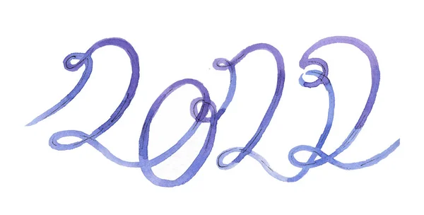 Aquarela contínua uma linha azul e desenho violeta de um número 2022 ano em bacground branco — Fotografia de Stock