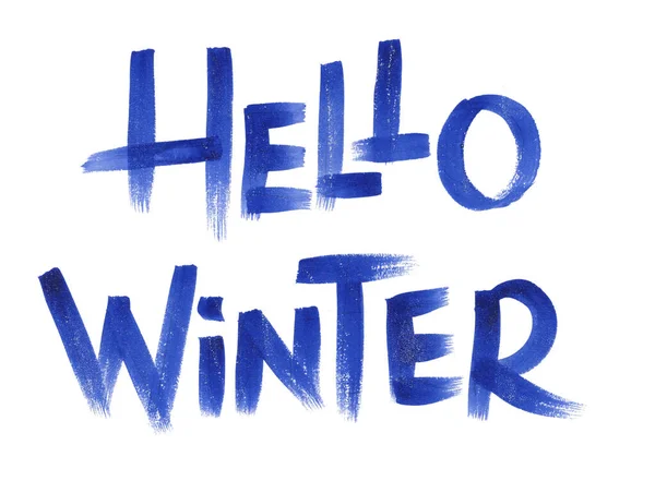 Hola invierno - texto de inscripción de letras a mano para el diseño de invierno. Escritura de acuarela — Foto de Stock