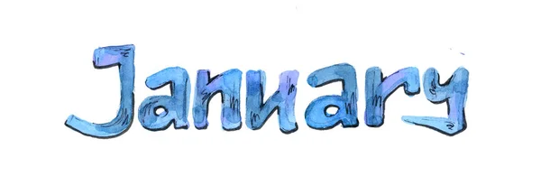 Multicolor Watercolor lettering January. Blue color — Stock Photo, Image