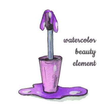 Manikür oje damlaları ve beyaz arkaplanda suluboya fırçalar