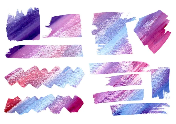 Aquarell künstlerische Freihandzeichnung Set rote und blaue, violette und violette Flecken und Spritzer. Aquarell rahmt abstrakte Elemente auf weißem Hintergrund ein. Infografik, Manga und Katalog — Stockfoto