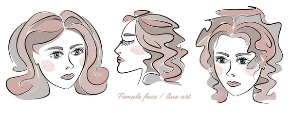 Définir beau visage de femmes. Illustration de mode multicolore sur fond blanc. Couleurs gris et marron — Photo