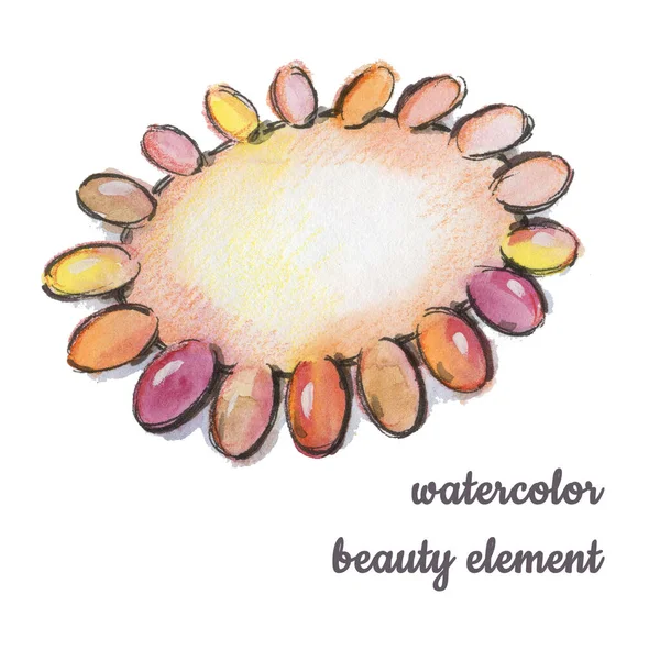 Watercolor manicure nail polish circle palette on white background