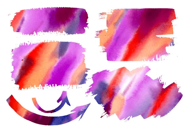Desenho à mão livre de seta aquarela. Conjunto laranja, vermelho, violeta Aquarela Setas, quadro, elemento. Infográfico, Catálogo, fundo. — Fotografia de Stock