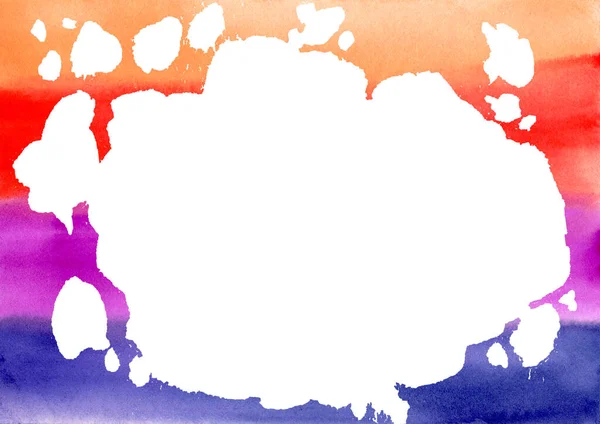 Abstrato grandes manchas brancas em aquarela multicolor linhas horizontais arco-íris fundo texturizado. Cores de primavera e verão. Mão desenhada vermelho e laranja, violeta e roxo Fundo. Manchado respingo no — Fotografia de Stock