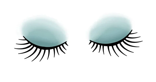 Line Art schwarze falsche Wimpern und blauer Lidschatten auf weißem Hintergrund — Stockfoto
