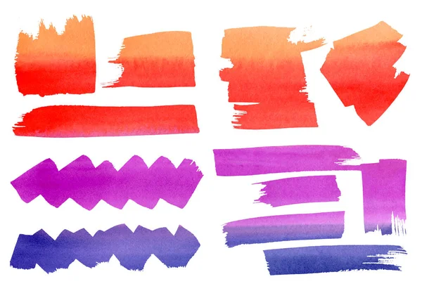 Desenho à mão livre artístico aquarela conjunto vermelho, laranja, roxo e manchas violeta e respingo. Moldura aquarela elementos abstratos sobre fundo branco. Infográfico, mangá e catálogo — Fotografia de Stock