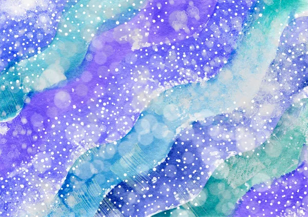 Winter Watercolor Multicolor Background. Diagonal waves and snowing — Stock Photo, Image