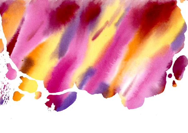 Abstrato multicolorido Círculo de arco-íris aquarela Blots no fundo branco. cores de outono e verão. Mão desenhada vermelho e laranja, amarelo e rosa, violeta e roxo Blobs. Mottled Splash no papel — Fotografia de Stock