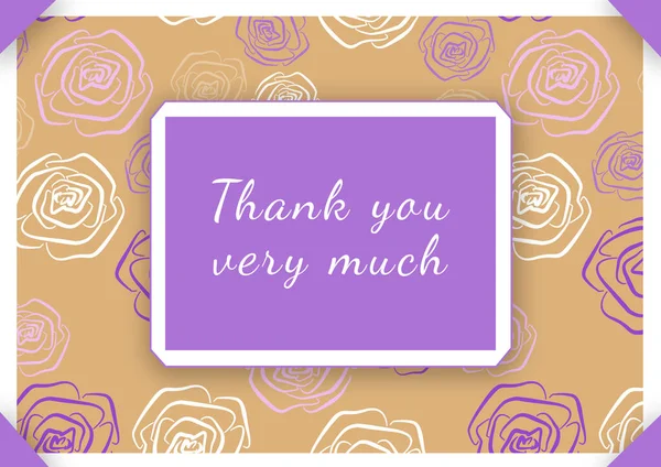 Hand drawing lettering on colorful Background. Thank you very match - phrase. Violet, pink and white rose on brown Backdrop — Stock Photo, Image