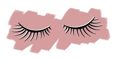 Pembe arka planda siyah çizgili takma kirpik.