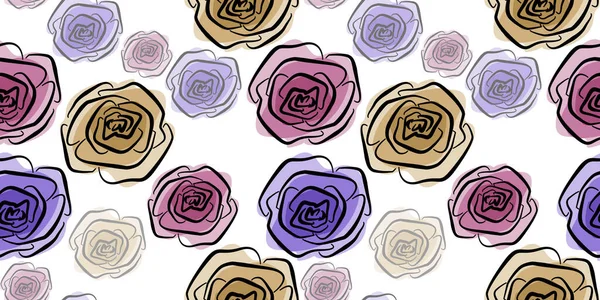 Multicolor Spring floral Seamless pattern pink, violet, red and brown line art Rose Flower on white background. Flowers element with packaging — стокове фото