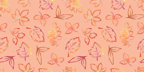 Multicolor Autumn watercolor floral Seamless pattern yellow, red, orange and brown fall Leave on beige background. Flowers element with packaging — стоковое фото